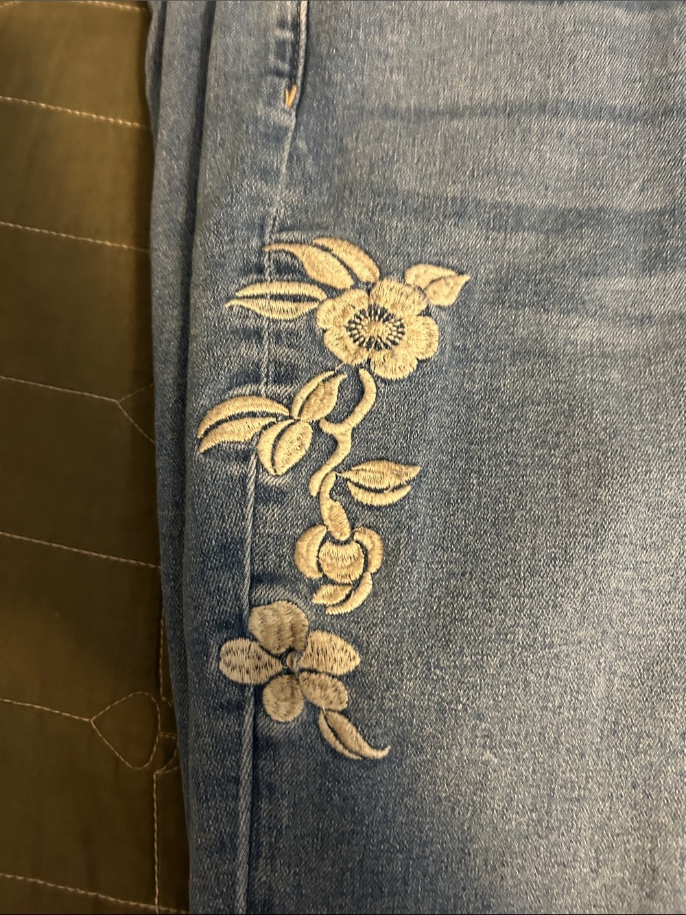 Nicole Miller Light Blue Embroidered Flare Jeans - Picture 6 of 7